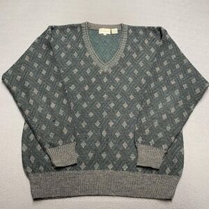 Vintage Potomac Collection Sweater Mens Large Gray V Neck Diamond Geometric 90s